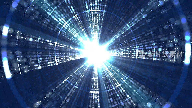 穿越未来隧道。抽象的3 d动画。数据网络，虚拟现实，量子。照明走廊的概念，室内设计，飞船，银河，科学，实验室，技术，科学